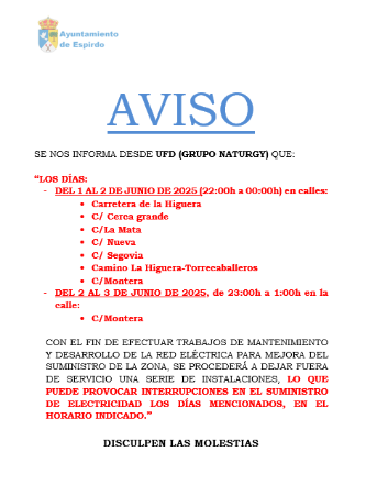 Imagen AVISO CORTE DE LUZ