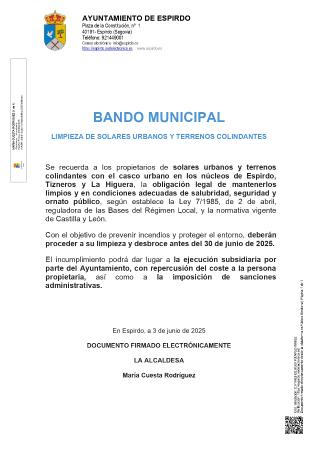 Imagen BANDO MUNICIPAL: DESBROCE DE SOLARES