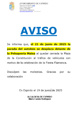 Imagen AVISO: PARADA DEL AUTOBUS PARA EL 21 DE JUNIO