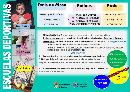 Imagen INSCRÍBETE EN LAS ESCUELAS DEPORTIVAS DE ESPIRDO