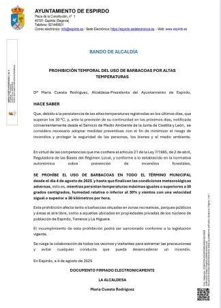 Imagen PROHIBICIÓN USO BARBACOAS