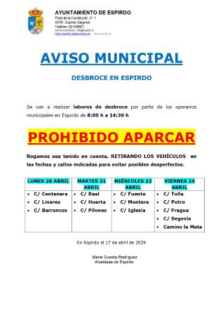 Imagen AVISO: TAREAS DE DESBROCE EN ESPIRDO