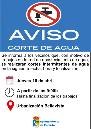 Imagen AVISO: CORTES DE AGUA URBANIZACIÓN BELLAVISTA