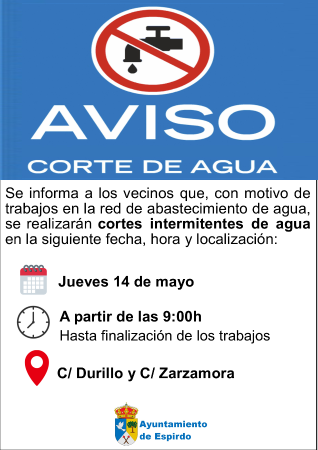 Imagen AVISO: CORTES DE AGUA INTERMITENTES