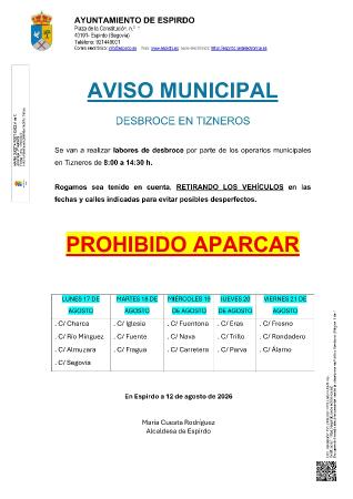 Imagen AVISO: Desbroce en Tizneros