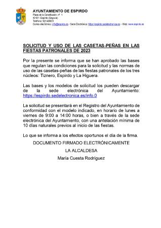 Imagen AVISO: INFORMACIÓN SOLICITUD DE CASETAS PARA LAS FIESTAS PATRONALES