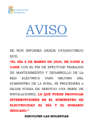 Imagen AVISO. CORTES EN EL SUMINISTRO DE ELECTRICIDAD